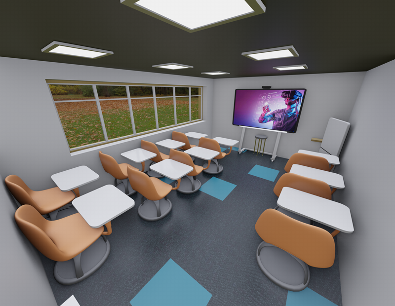 Ambiente Interactivo de Aprendizaje 2: mesas de trabajo en grupo y monitor táctil